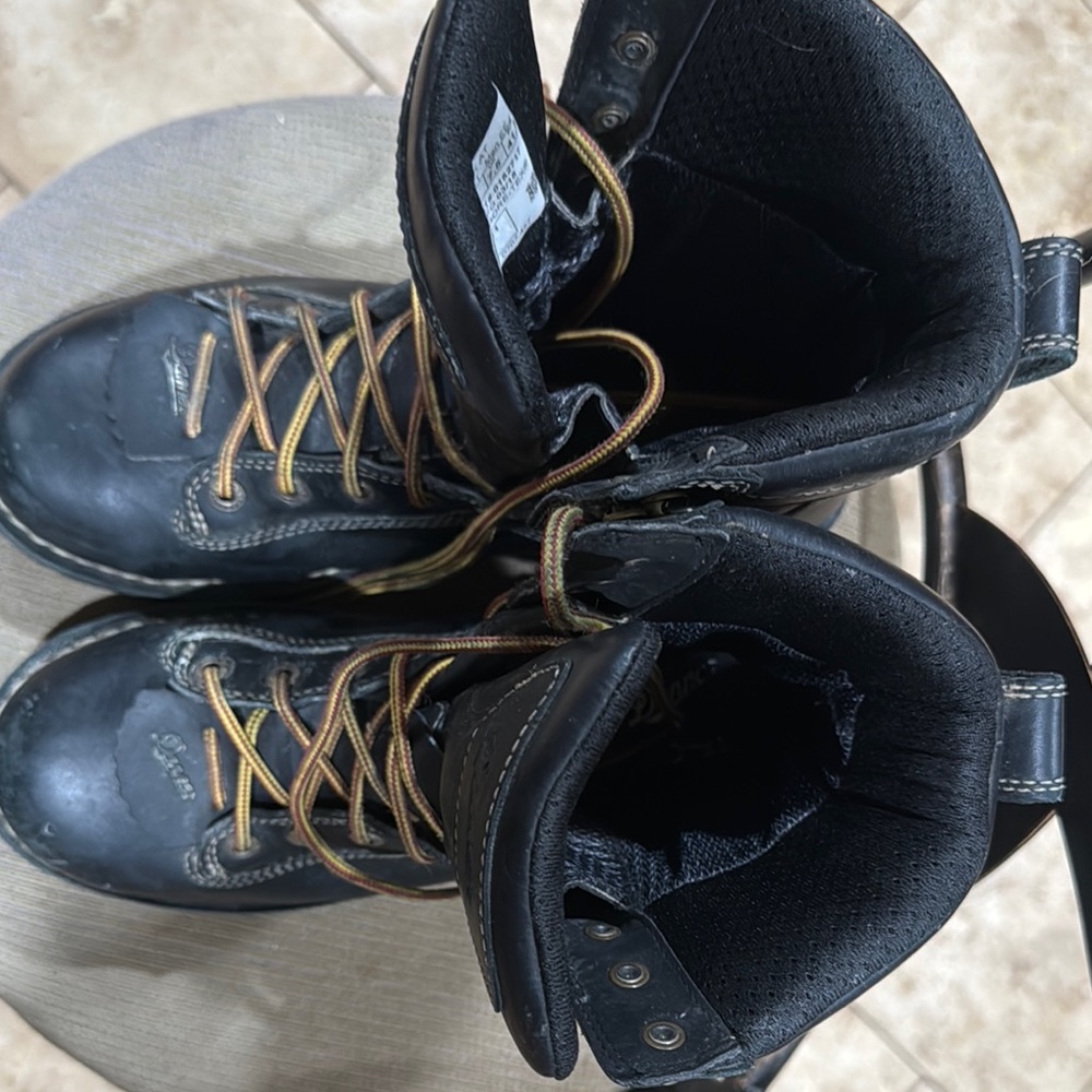 Danner Black Leather Boots with Tan Laces Quarry USA 8in steel toe Goretex 8EE - Picture 13 of 14